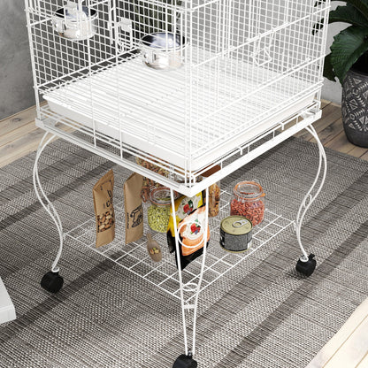 Pawhut Jaula Para Pájaros Con Ruedas Y Estante 2 Comederos 51x51x153 Cm Blanco_4
