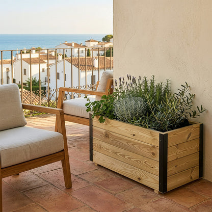 Jardinera De Madera Con Refuerzo De Aluminio 90x40x40 Cm Ghio Al Hortalia_1