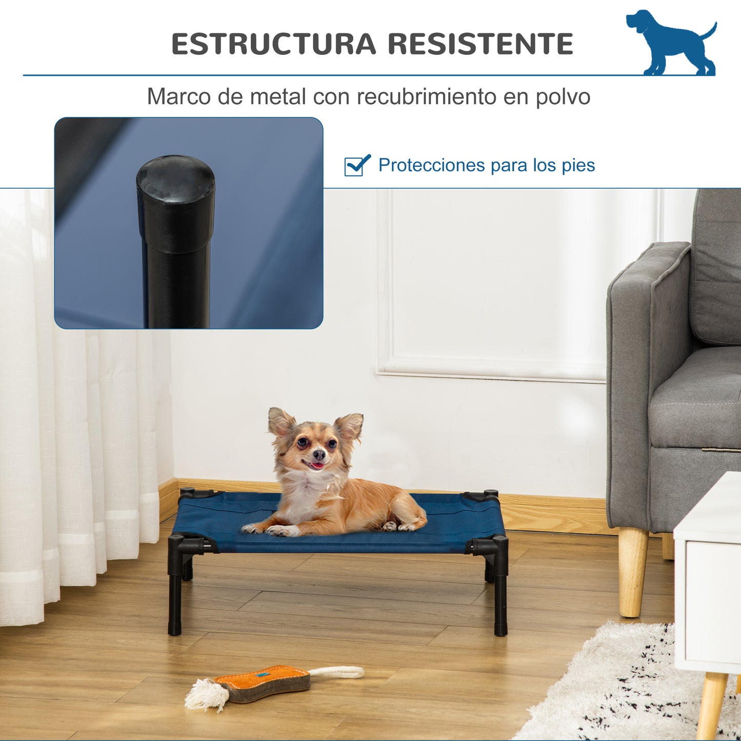Pawhut Cama Elevada Perros Con Malla Transpirable Tela Oxford 61x46x18 Cm Azul_3