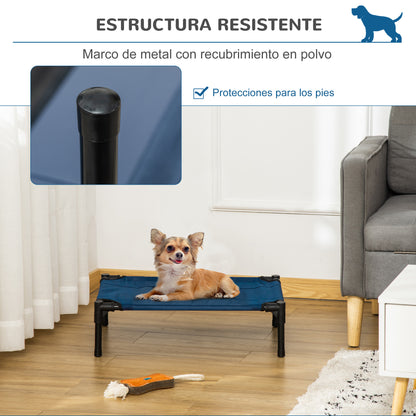 Pawhut Cama Elevada Perros Con Malla Transpirable Tela Oxford 61x46x18 Cm Azul_3