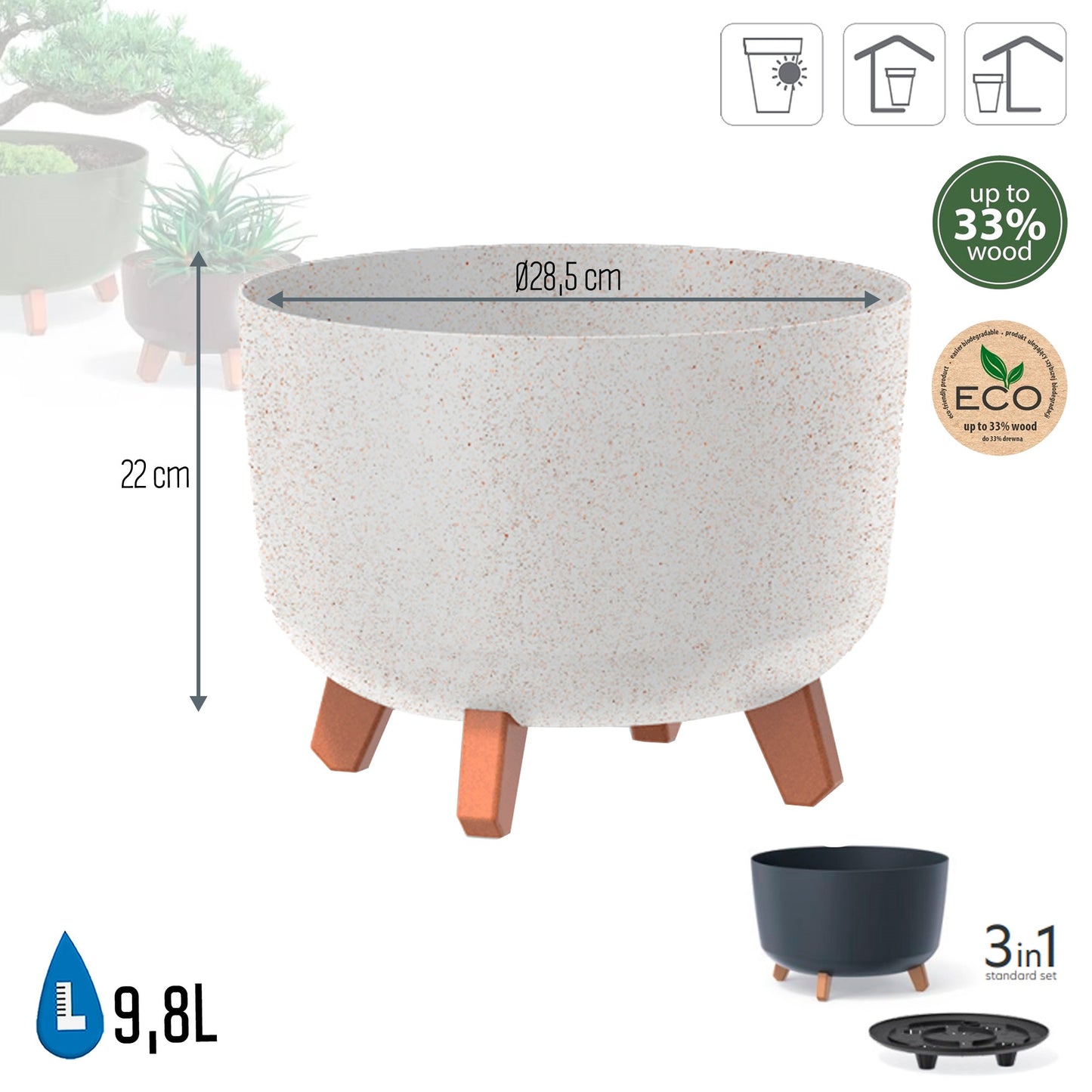 Macetero Color Blanco Roto,sin Depósito , Colección Gracia De 28,5 X 28,5 X 22 Cm, Capacidad De 9,8 L._2