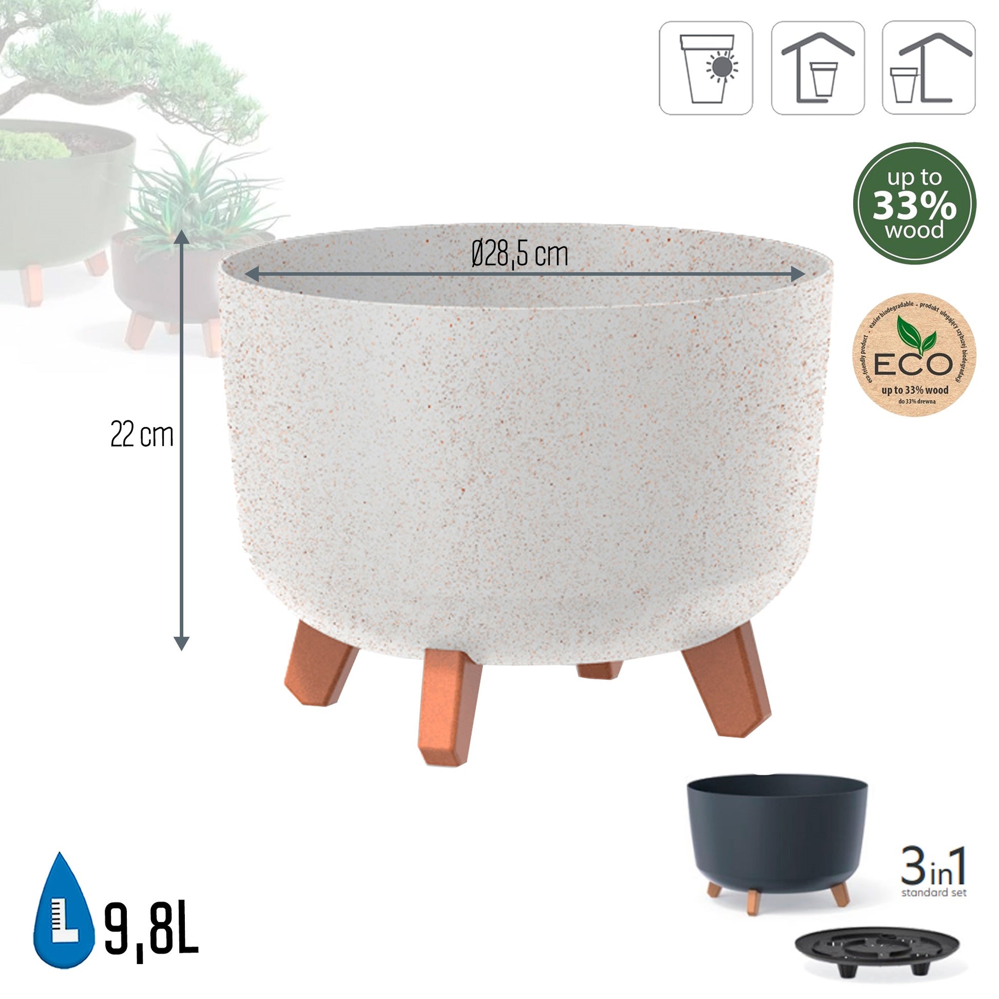 Macetero Color Blanco Roto,sin Depósito , Colección Gracia De 28,5 X 28,5 X 22 Cm, Capacidad De 9,8 L._2