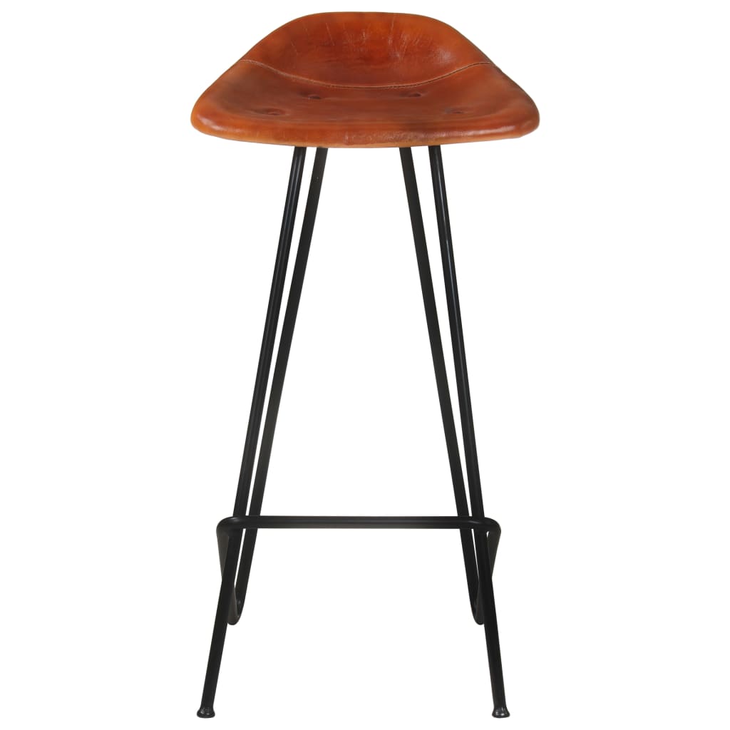Taburetes De Barra De Cocina 4 Unidades Cuero Auténtico Marrón_3