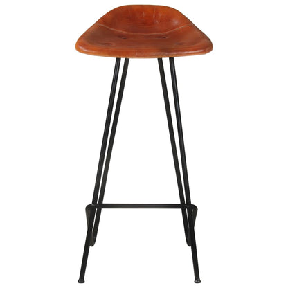 Taburetes De Barra De Cocina 4 Unidades Cuero Auténtico Marrón_3