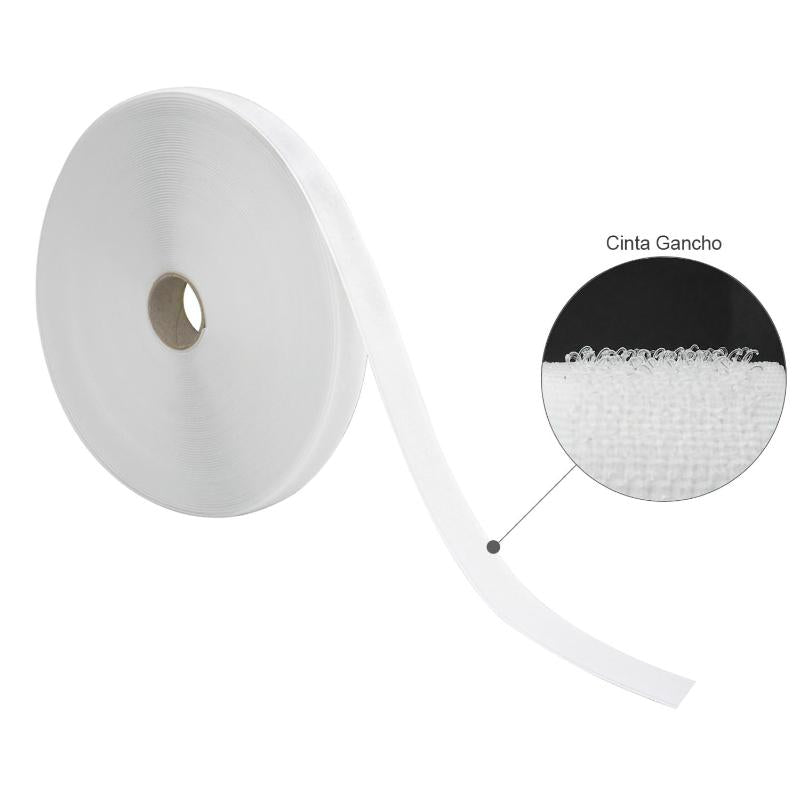 Cinta Velcro Gancho Con Adhesivo Blanco Rollo 25 Metros_0
