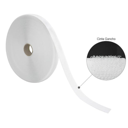 Cinta Velcro Gancho Con Adhesivo Blanco Rollo 25 Metros_0