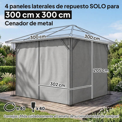 Outsunny 4 Paredes Laterales Para Cenador 3x2 M Sin Ventanas Gris Claro_2