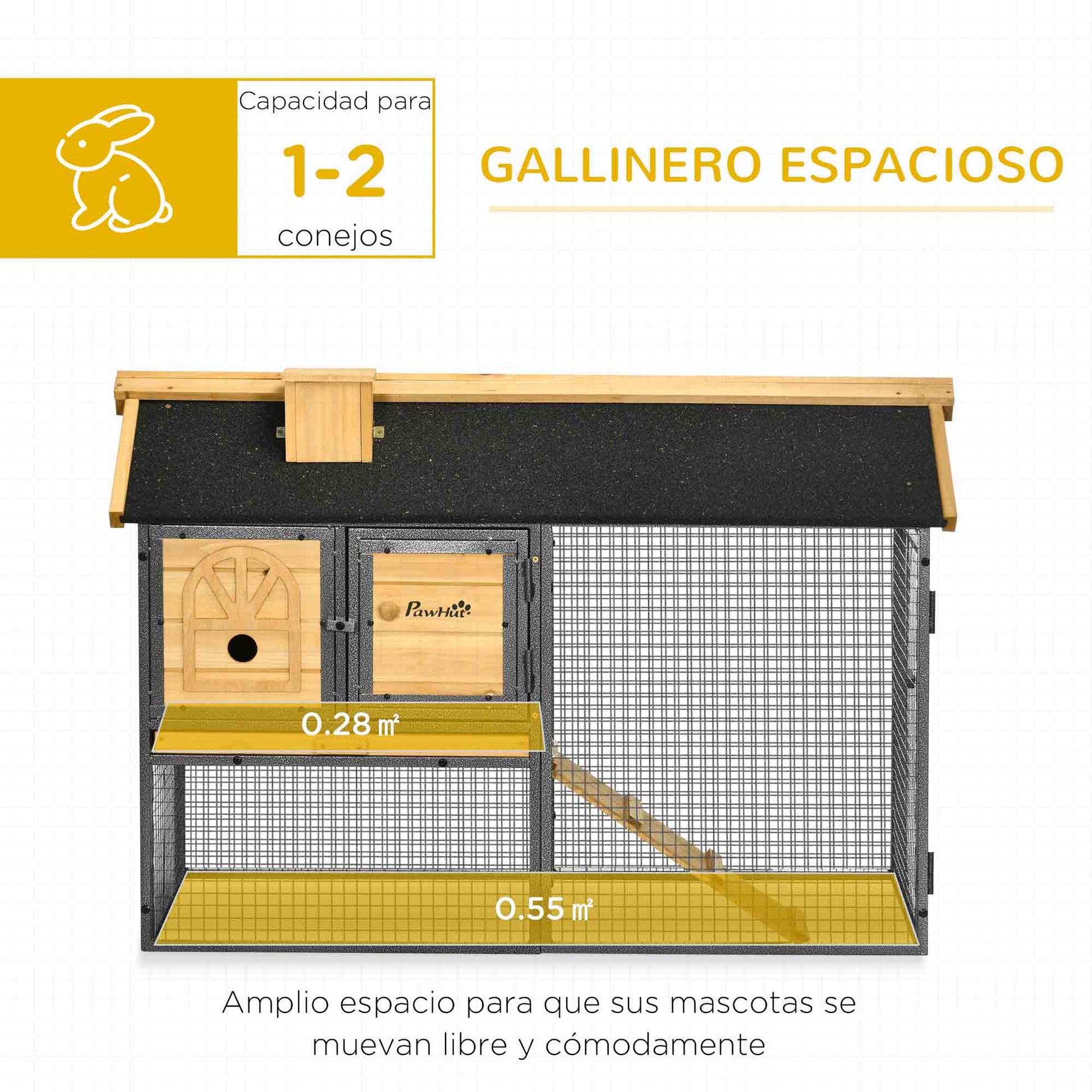 Pawhut Conejera De Madera Con Zona Abierta Y Rampa 120x55,5x80 Cm Natural_3