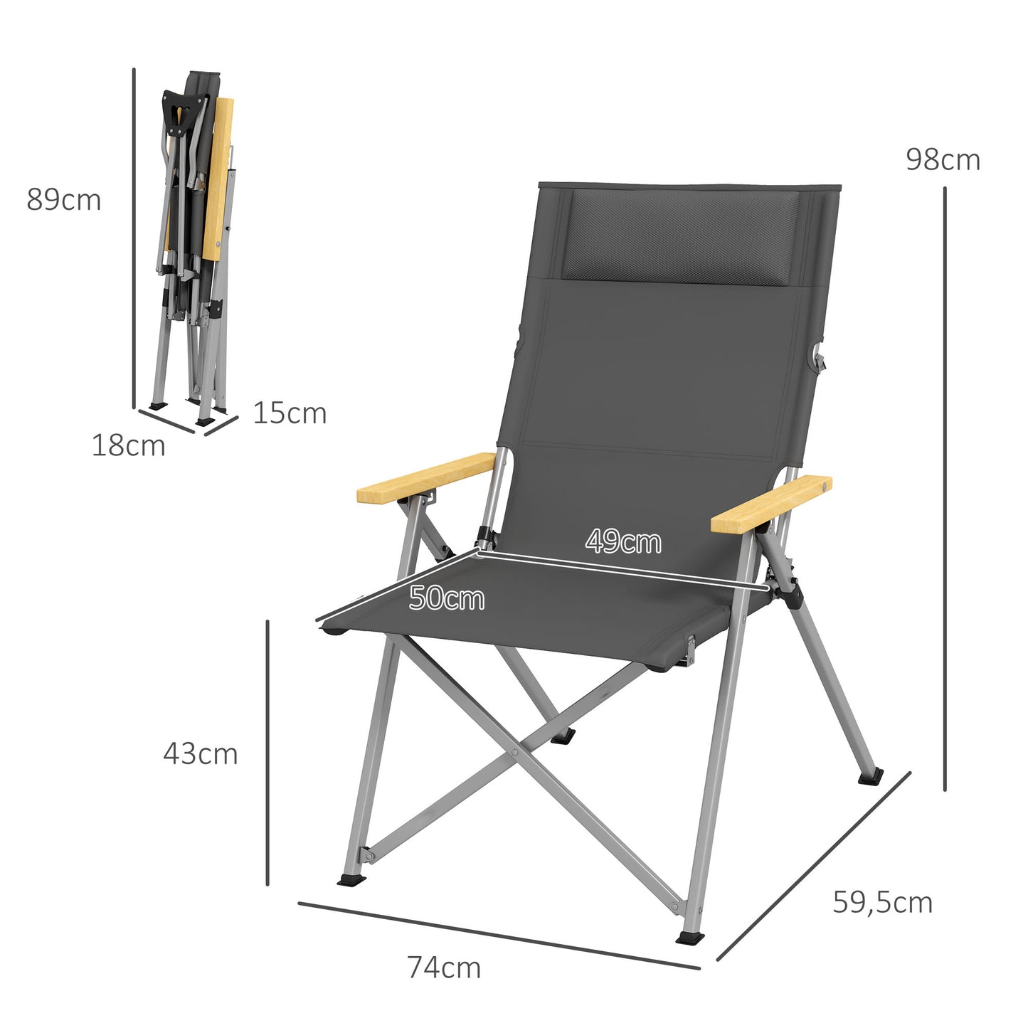 Outsunny 2 Sillas De Camping Plegables De Aluminio 74x59,5x98 Cm Gris_2