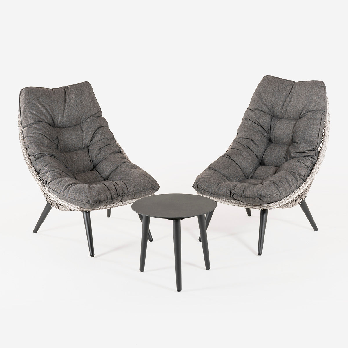 Conjunto Relax Para Jardín, Aluminio Y Rattán Sintético Abierto Redondo, Forma De Huevo, Color Gris, Cojin Incluido_2