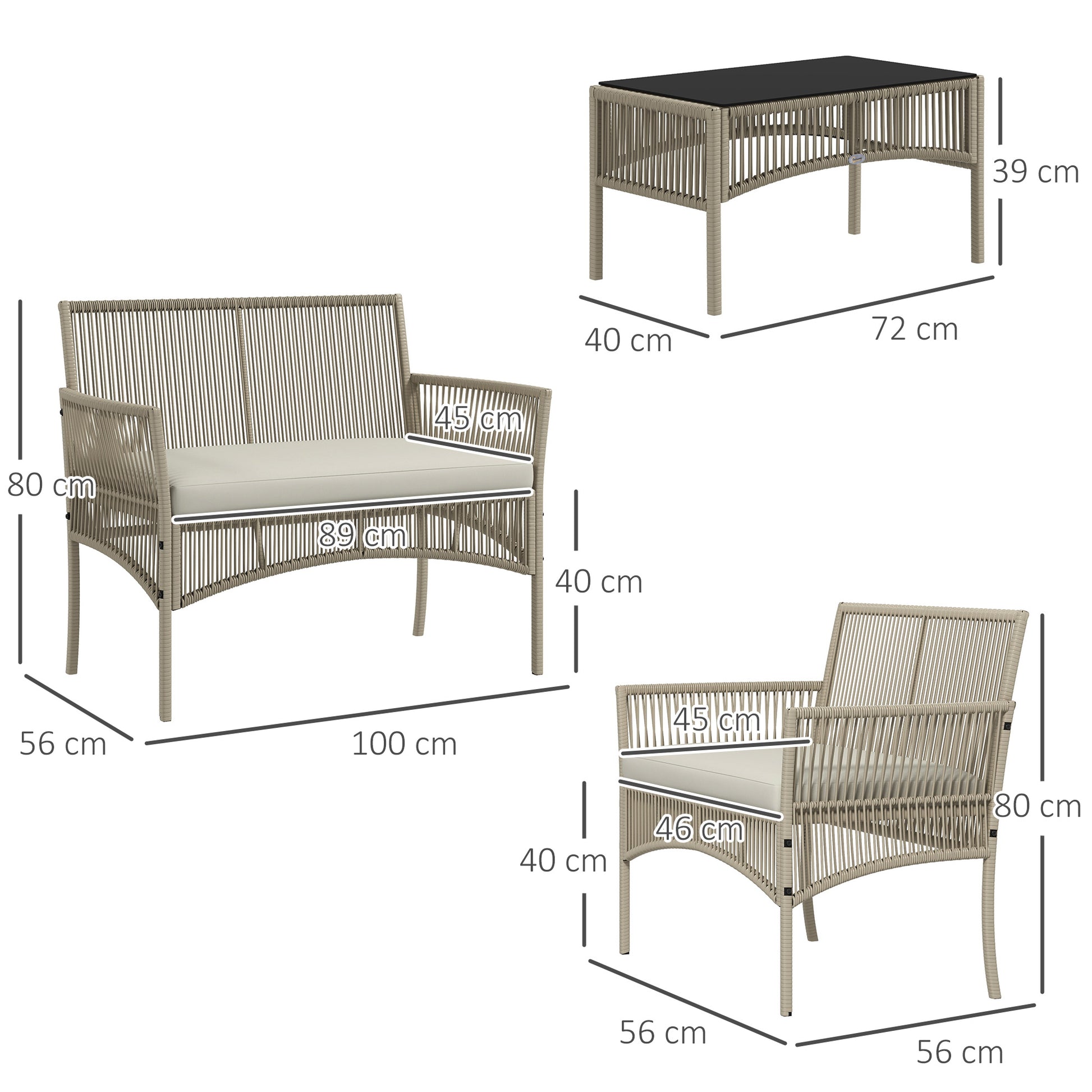 Outsunny Conjunto De Muebles De Jardín De Ratán Juego De 4 Piezas Caqui_2
