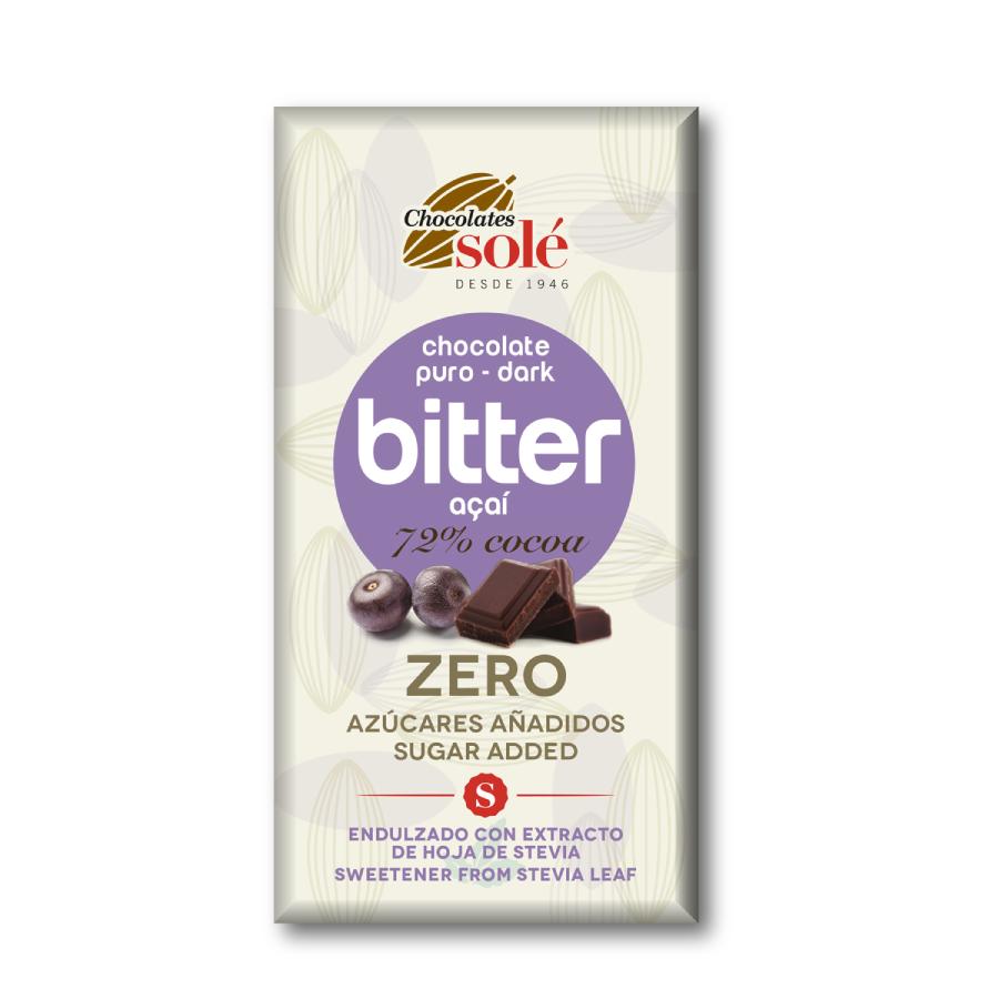 Tableta de chocolate 72% Stevia Açai Bitter 100g Solé