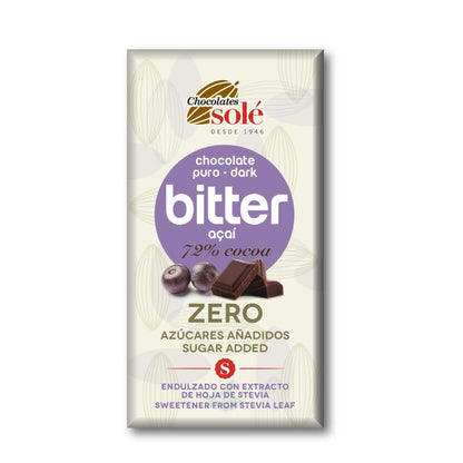 Tableta de chocolate 72% Stevia Açai Bitter 100g Solé
