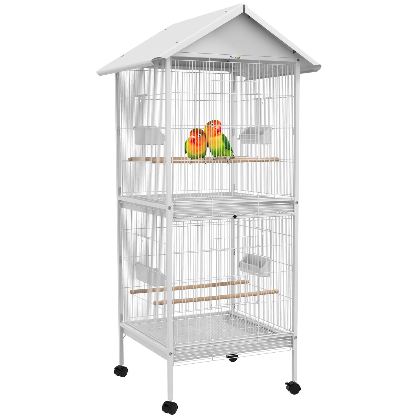 Pawhut Jaula Para Pájaros Grande De 2 Pisos 78x75x168 Cm Blanco_0
