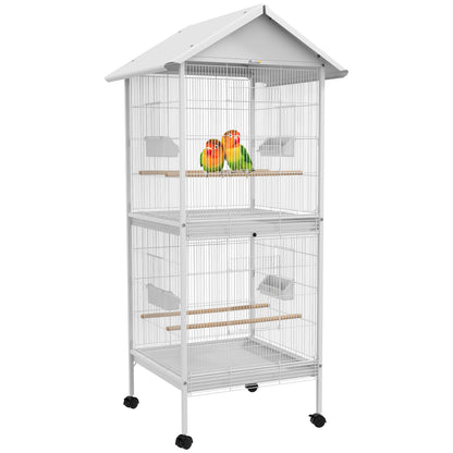 Pawhut Jaula Para Pájaros Grande De 2 Pisos 78x75x168 Cm Blanco_0