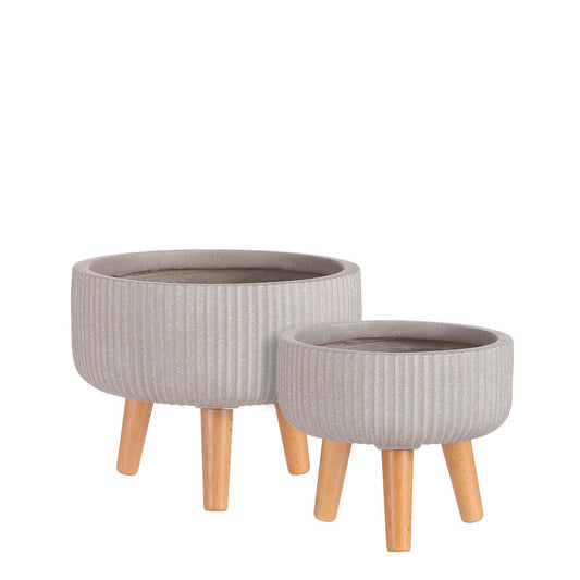 Macetero Fibra Color Beige Con Patas 24x30 Cm_0
