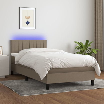 Cama Box Spring Colchón Y Luces Led Tela Gris Taupe 90x200 Cm / Vetonek_0
