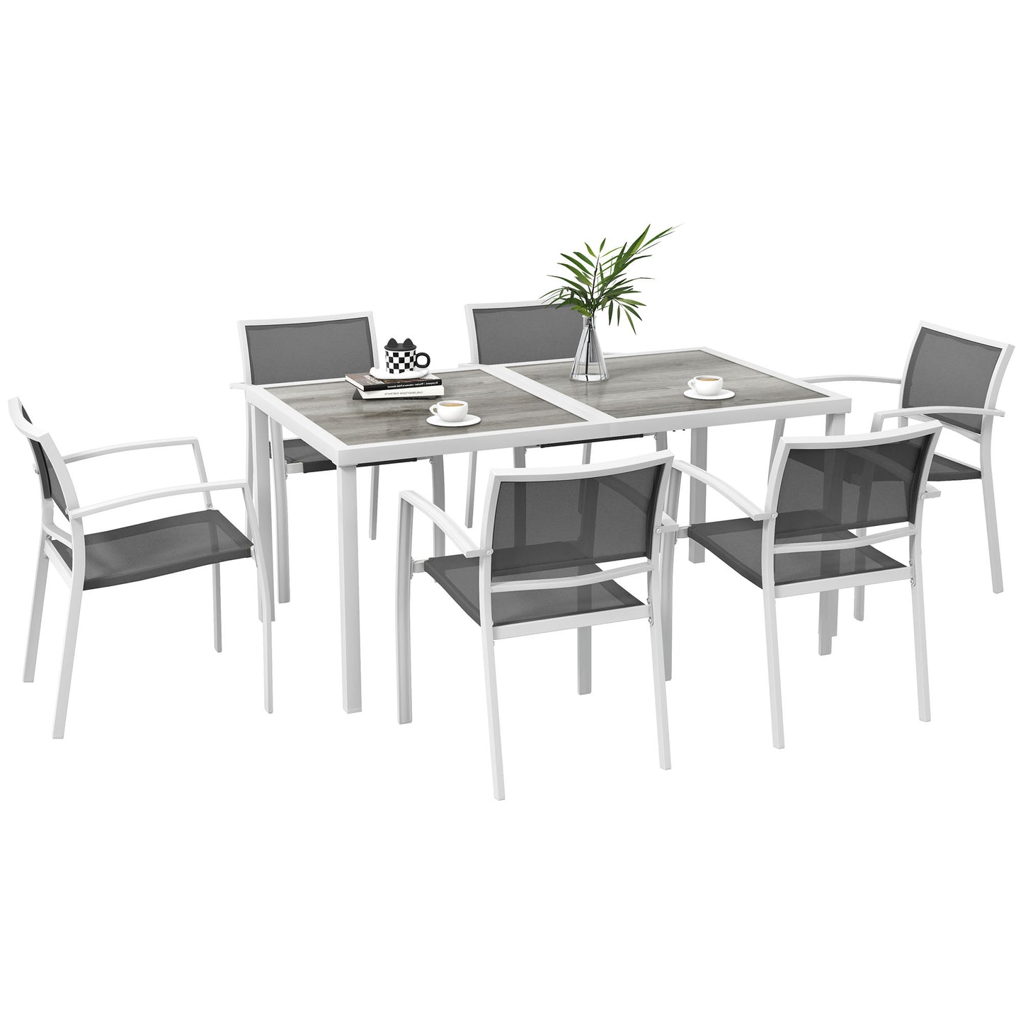 Outsunny Conjunto De Comedor De Exterior Con 1 Mesa Y 6 Sillas Apilables Gris_0