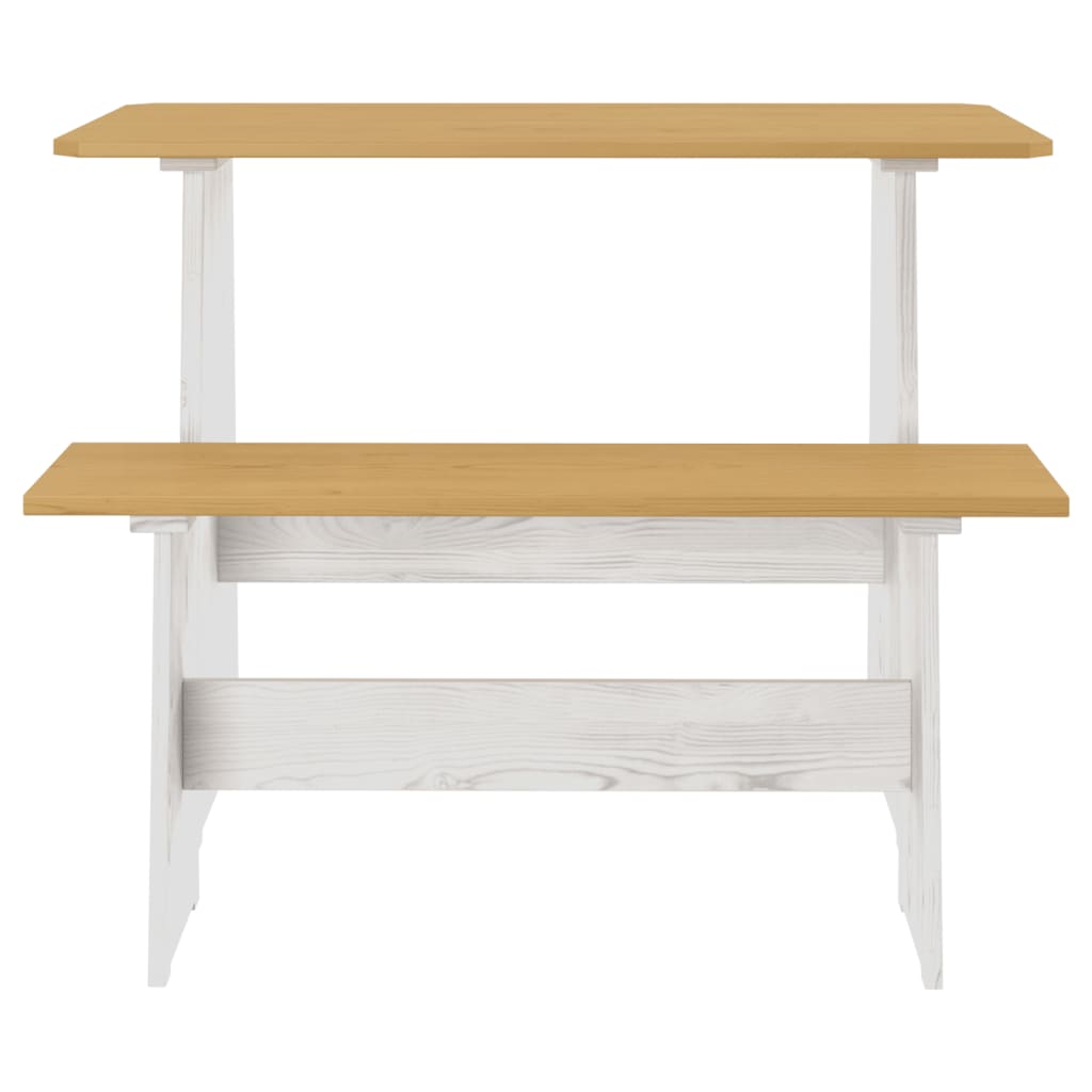 Mesa De Comedor Con Banco Reine Madera De Pino Marrón Blanco_0