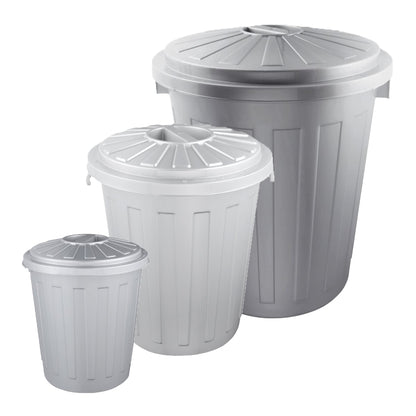 Set De 3 Cubos De Basura/papelera Polivalente Mats Con Tapa Cerrable De Plastico Resistente 7/23/50 Litros En Color Plateado