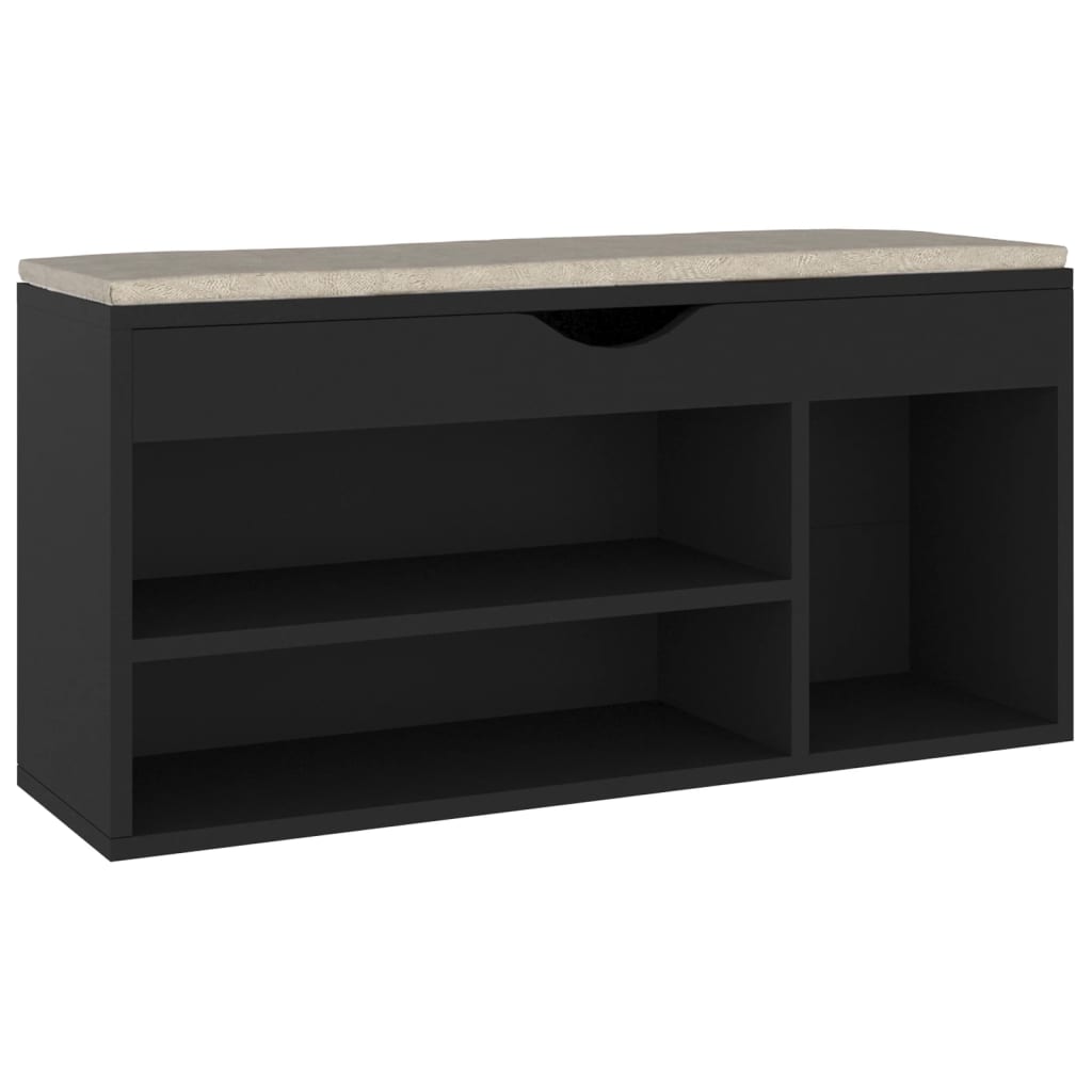 Vidaxl Banco Zapatero Con Cojín Madera Ingeniería Negro 104x30x49 Cm_5