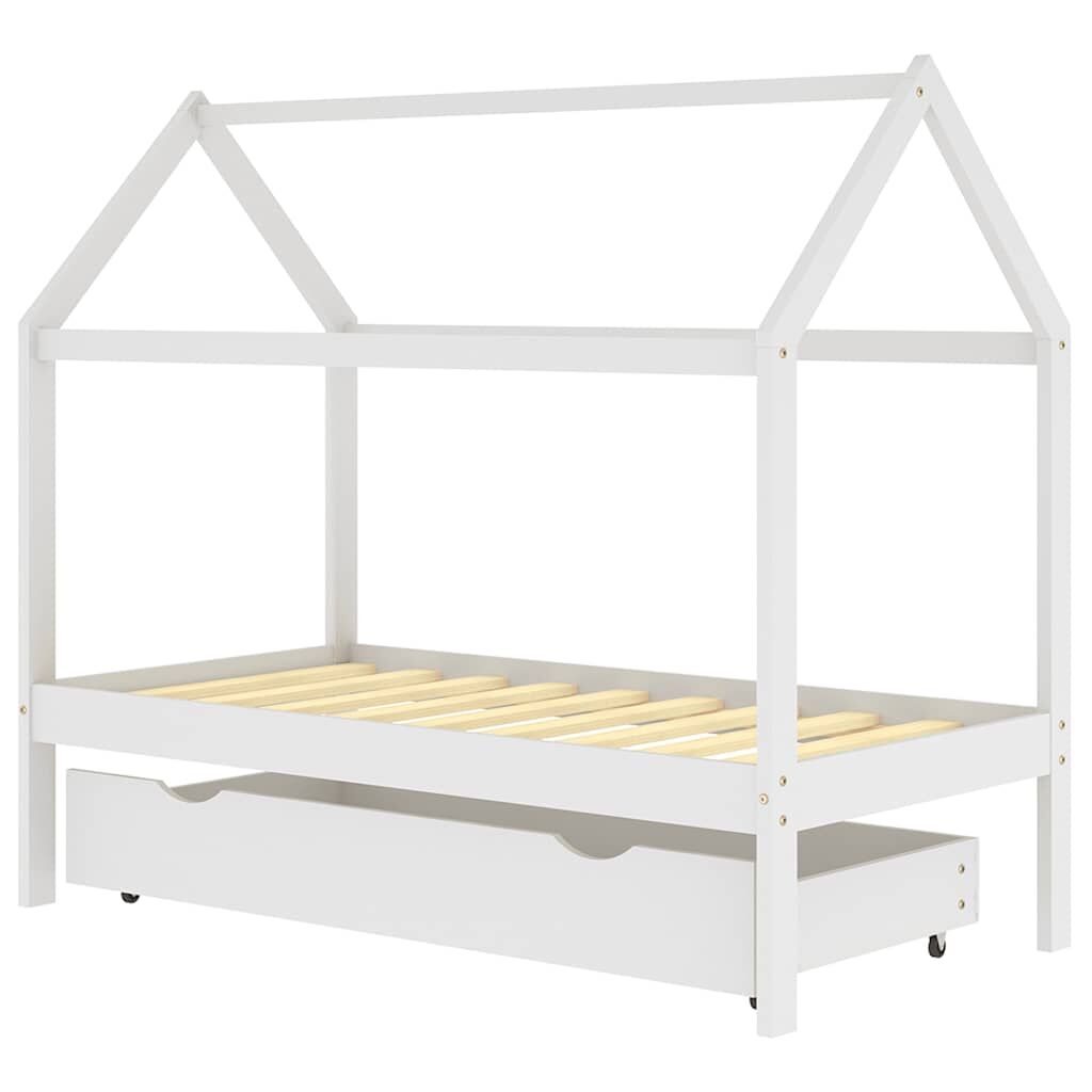 Vidaxl Estructura Cama Niños Con Cajón Madera Pino Blanco 80x160 Cm_0