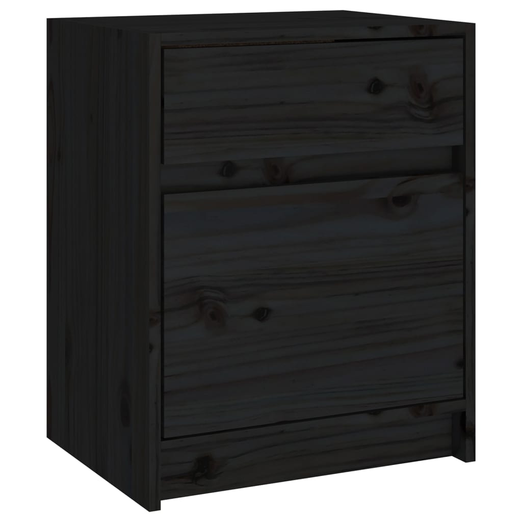 Mesita De Noche Madera Maciza De Pino Negro 40x31x50 Cm_0