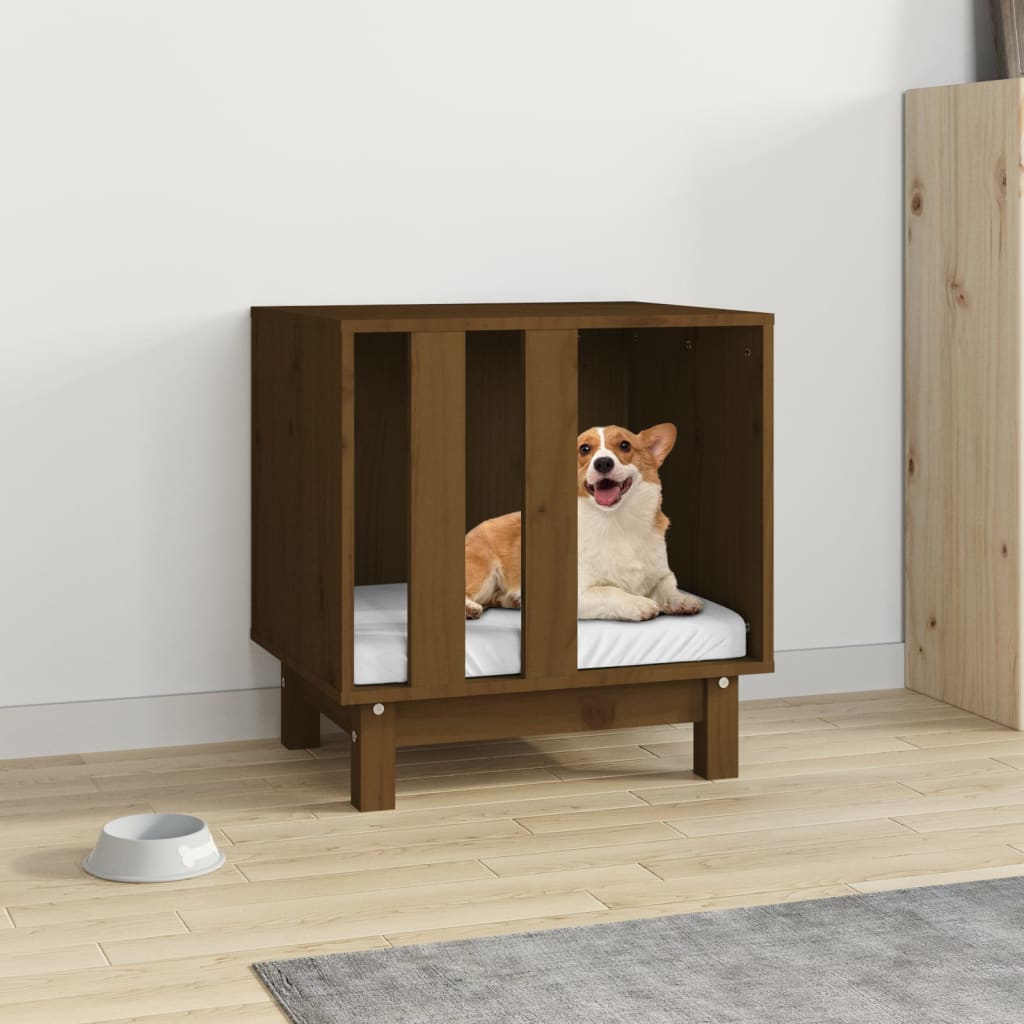 Cama Para Perros Madera Maciza Pino Marrón Miel 50x40x52 Cm / Vetonek_1