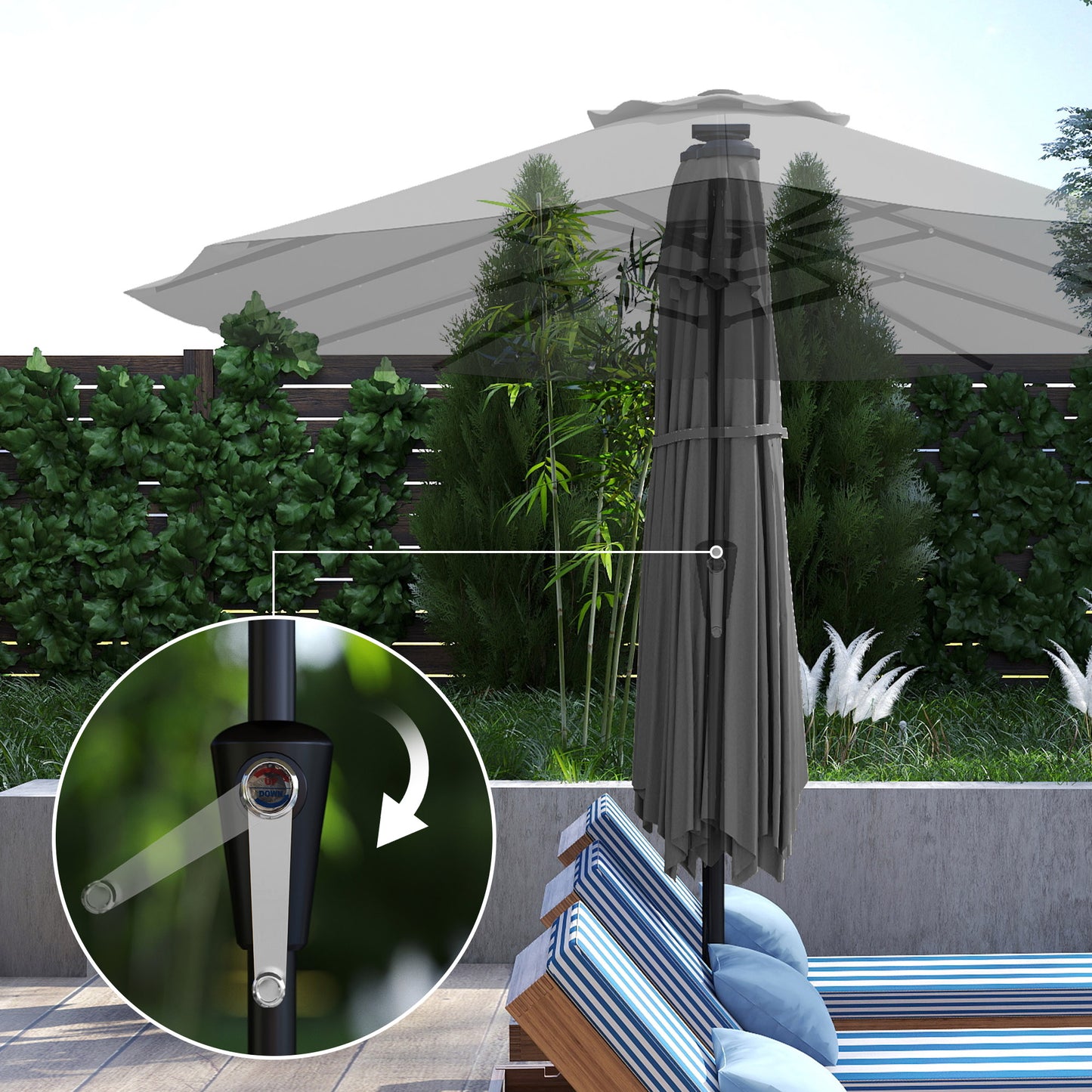 Outsunny Sombrilla Doble 4x2 M Con 36 Luces Led Manivela Upf50+ Gris Oscuro_3