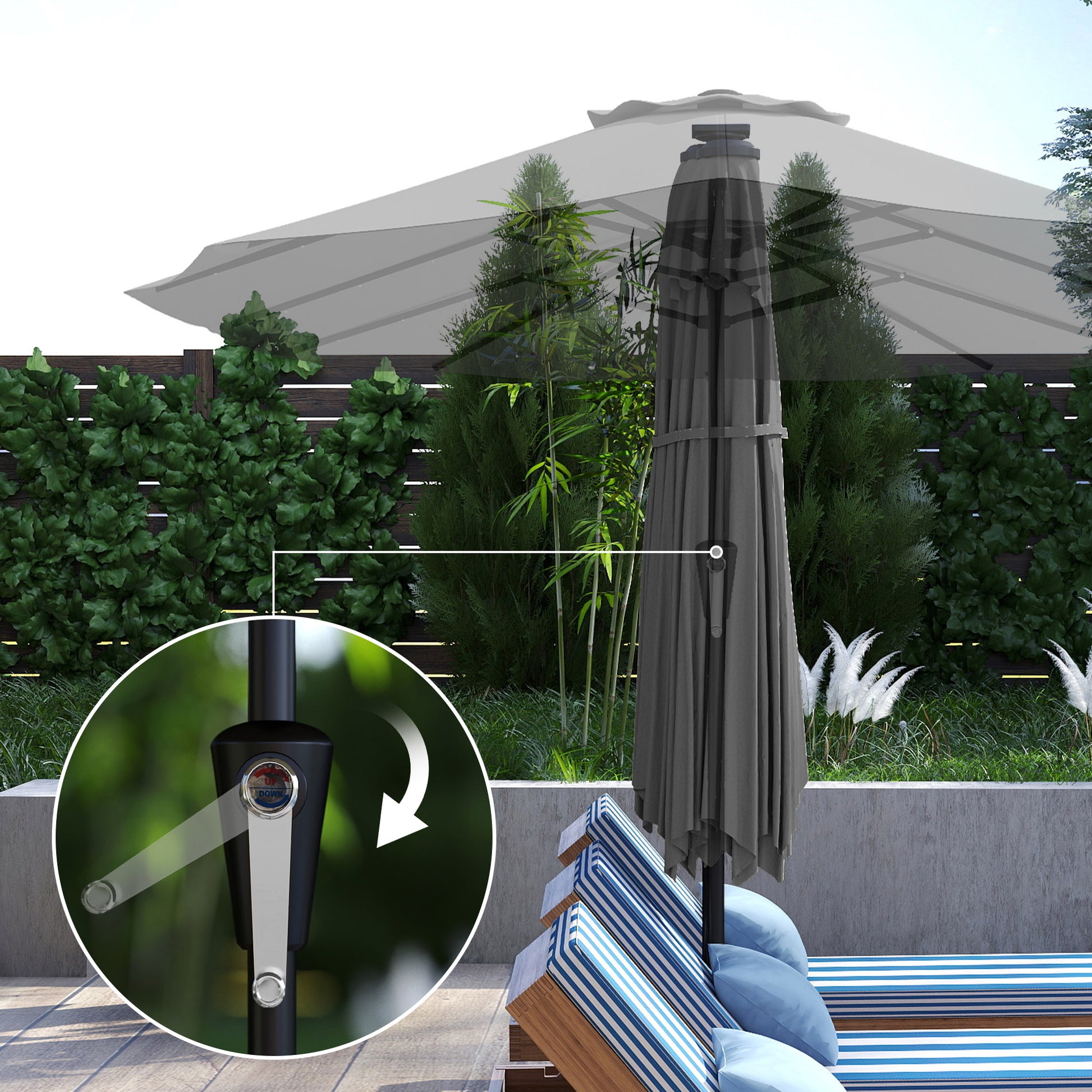 Outsunny Sombrilla Doble 4x2 M Con 36 Luces Led Manivela Upf50+ Gris Oscuro_3
