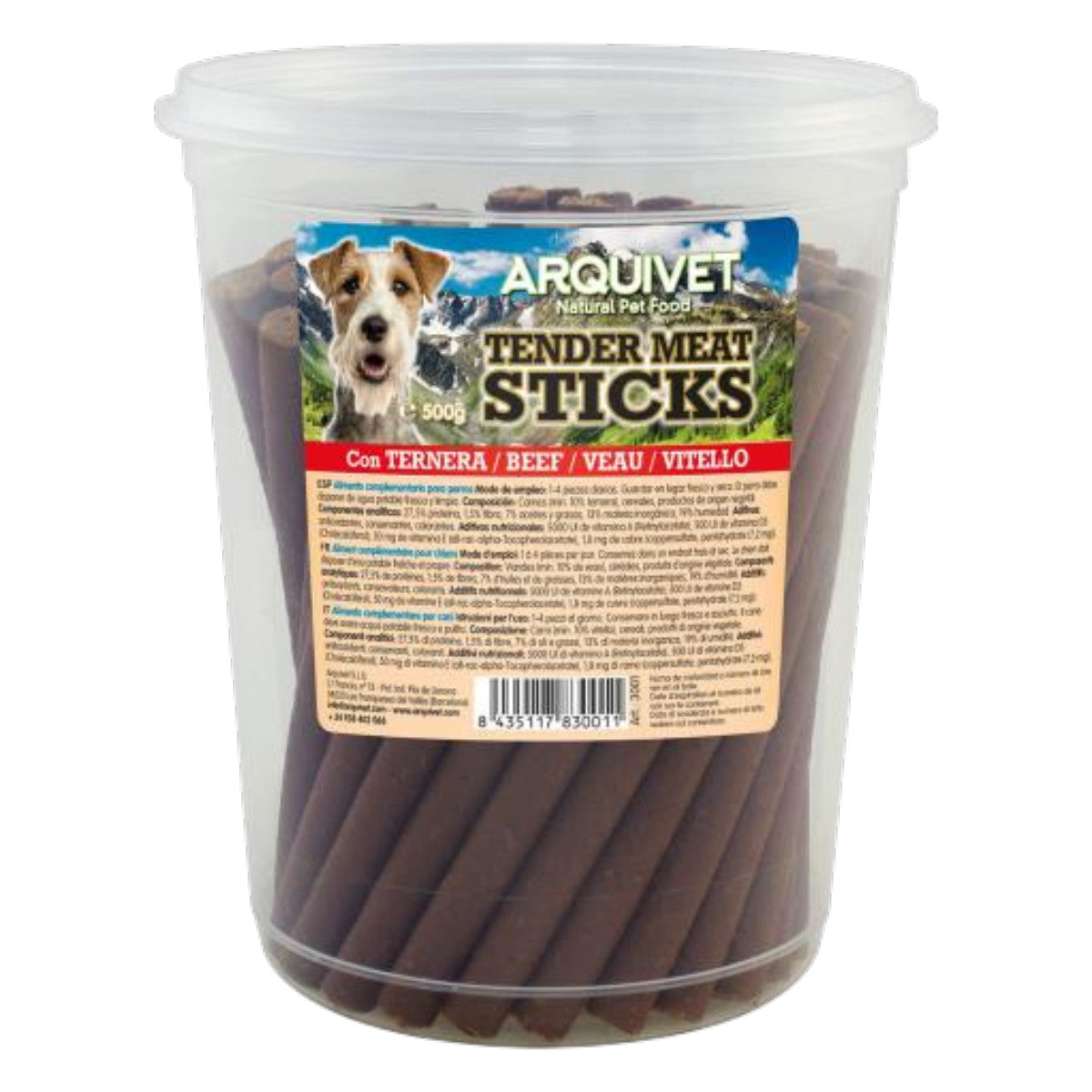 Snack natural para perros Tender Meat Sticks Ternera Arquivet 500 g