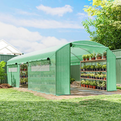 Outsunny Invernadero De Túnel 6x3x2 M Con 3 Puertas Enrollables Y Ventanas Verde_3