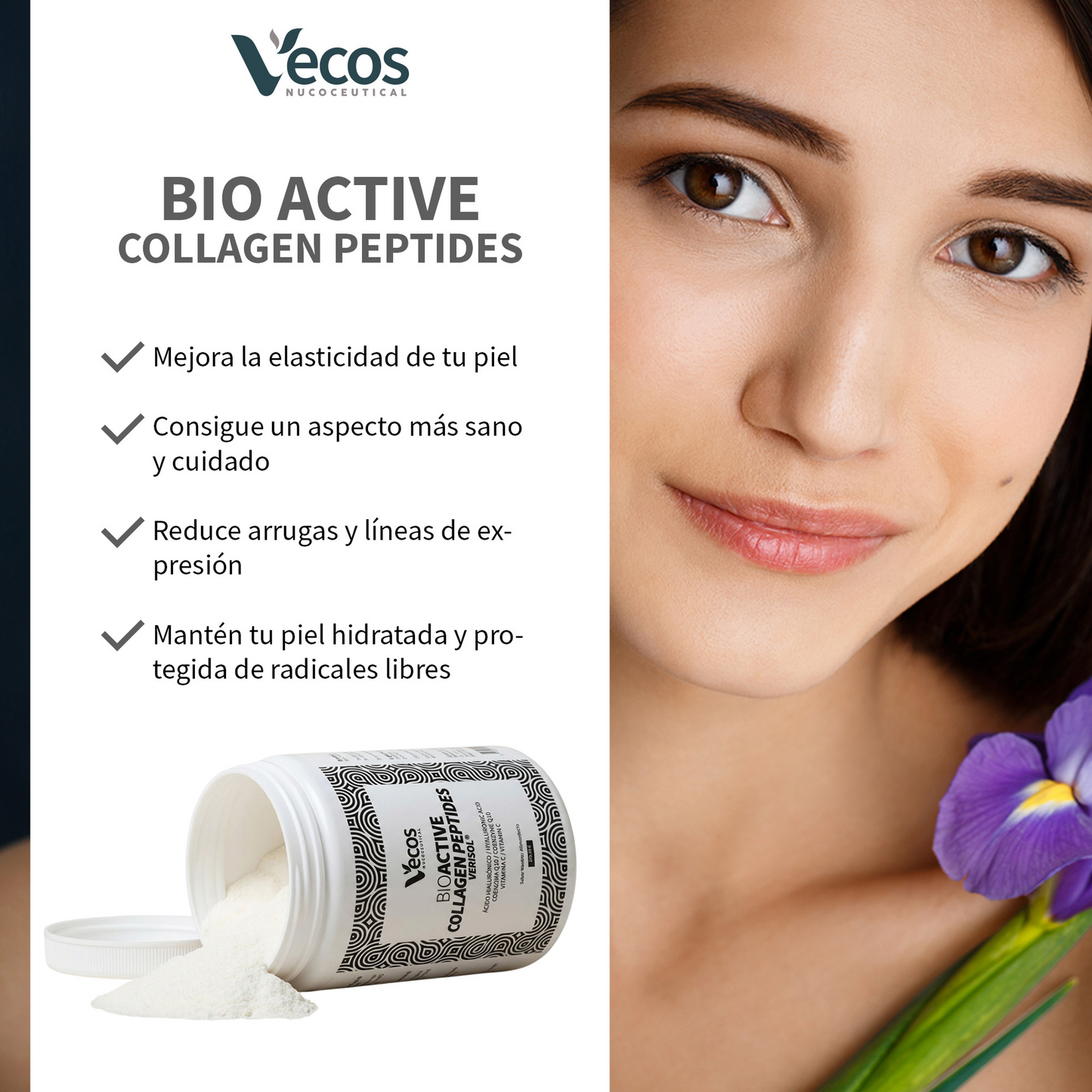 Bioactive Collagen Peptides Vecos 270 G | Colágeno Y Cuidado De La Piel | Verisol®, Ácido Hialurónico Y Coq10_3