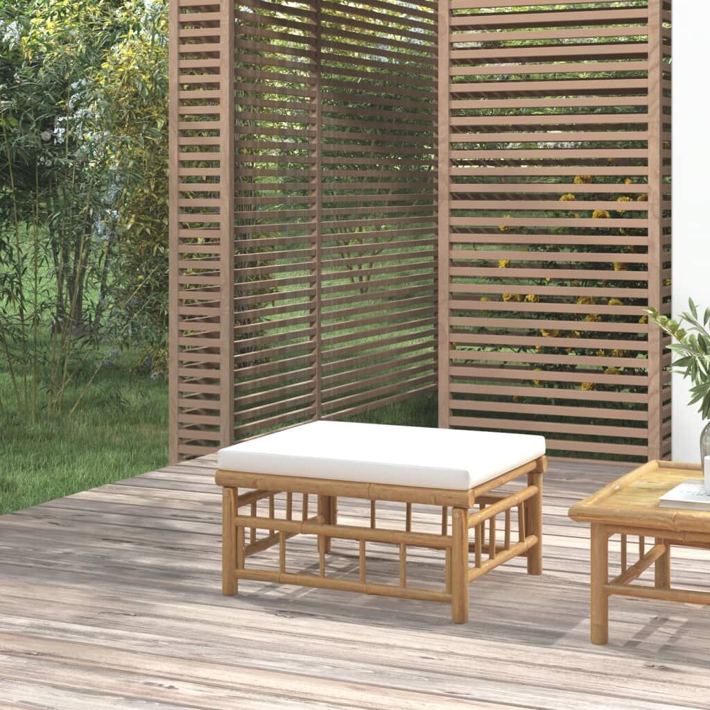 Vidaxl Reposapiés De Jardín Bambú Con Cojín Blanco Crema_1