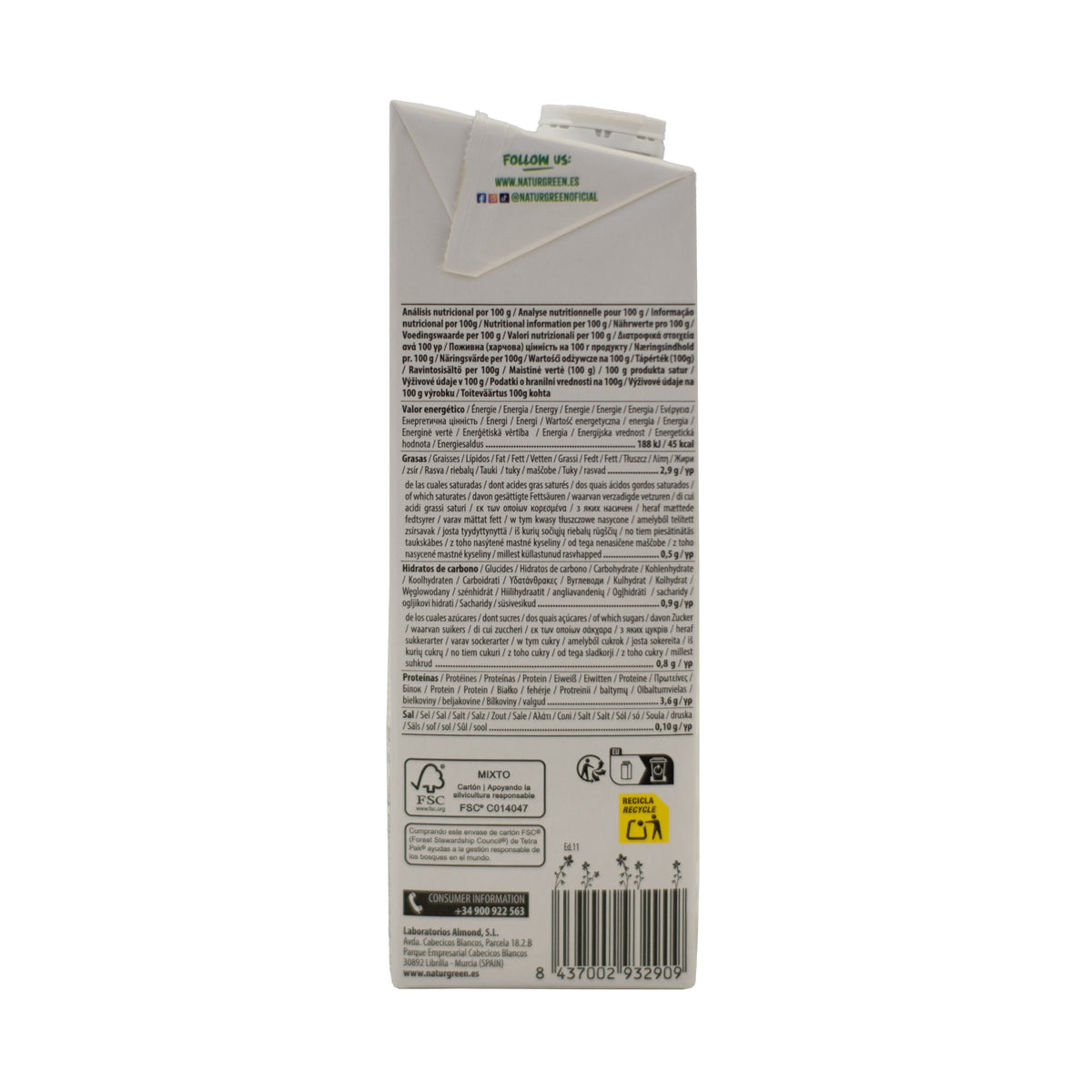 Bebida de Soja Nature sin Azúcares NaturGreen, 1 L