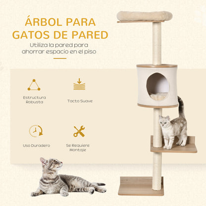 Pawhut Árbol Para Gatos De Pared Con Plataformas Cojín Extraíble Poste Rascador_3