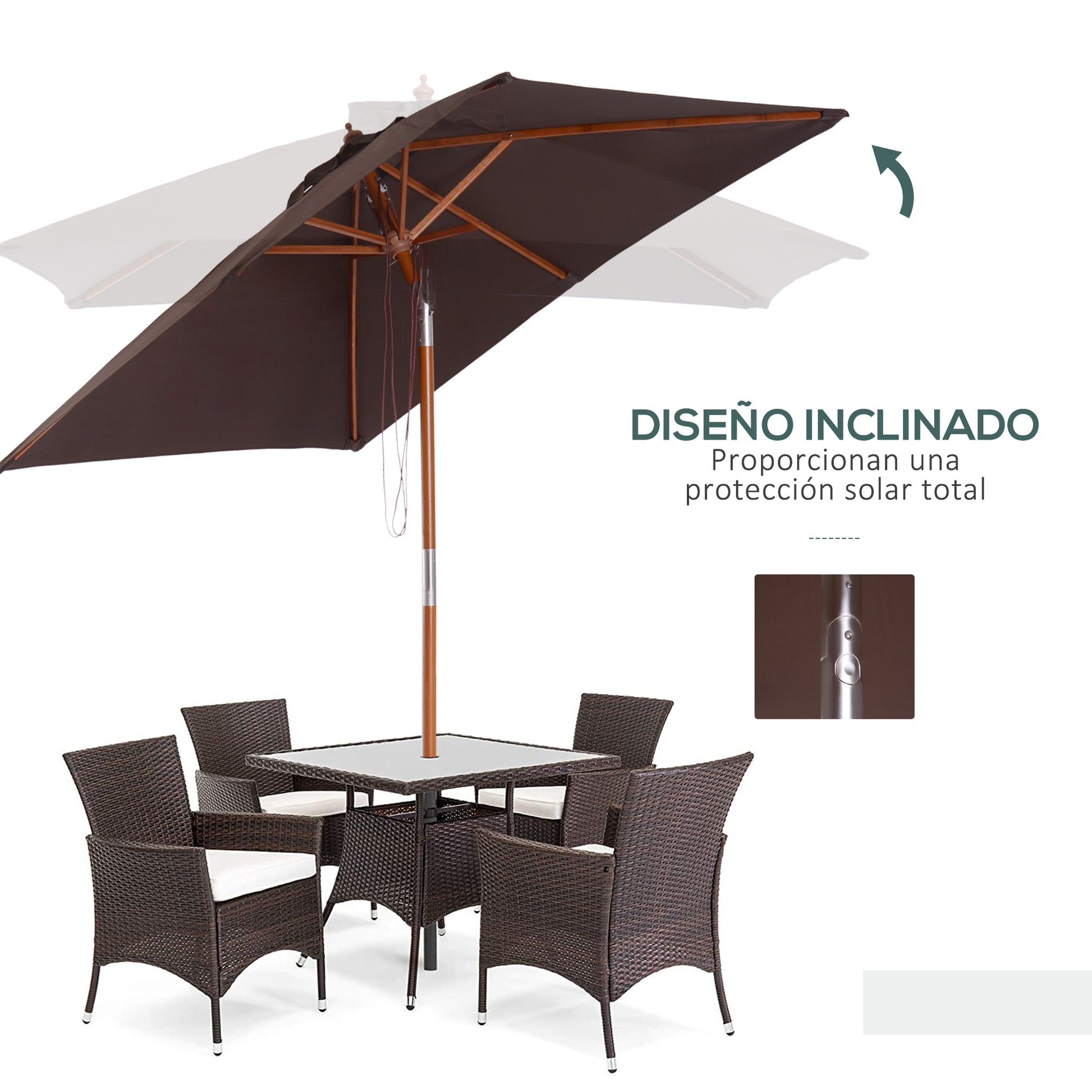 Outsunny Sombrilla Terraza Exterior 200x150 Cm Con Ángulo Ajustable Café_3