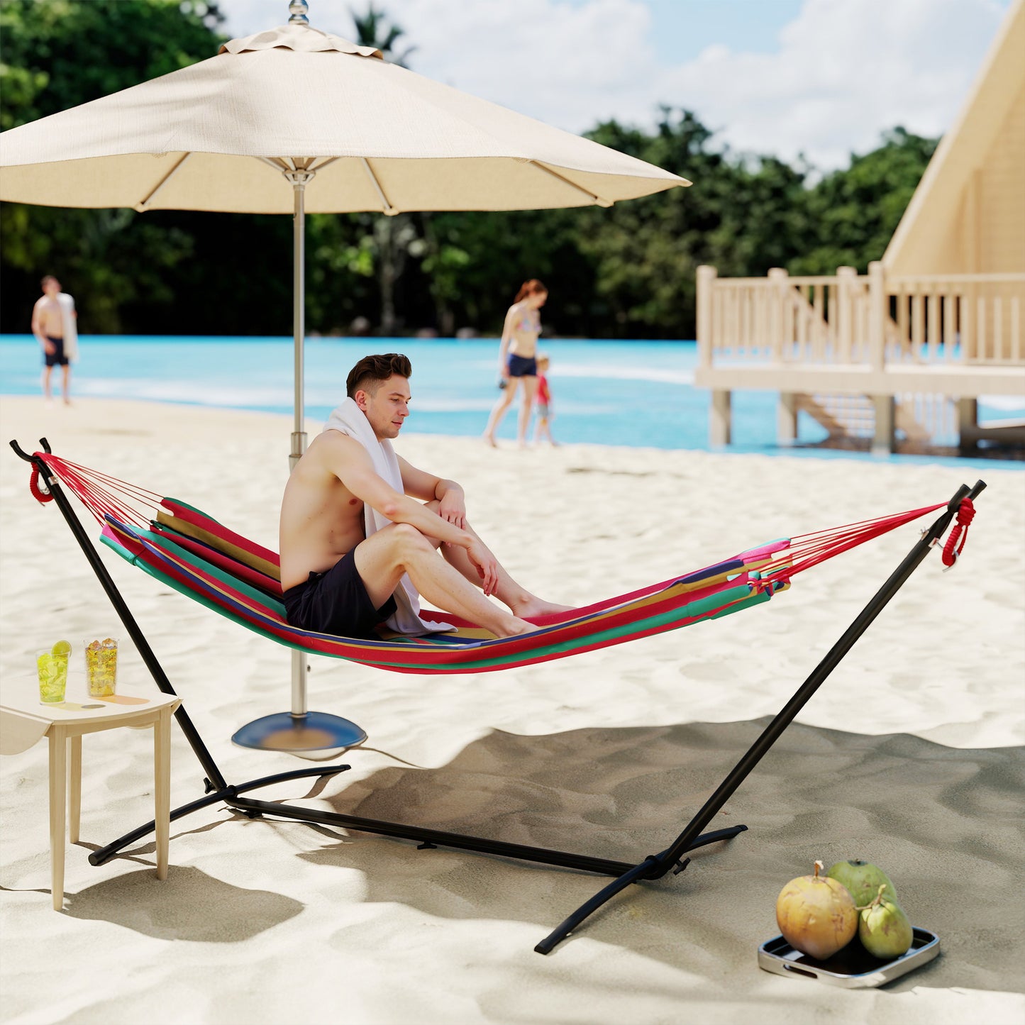 Outsunny Hamaca Con Soporte 310x117 Cm Hamaca De Camping Con Bolsa De Transporte_1