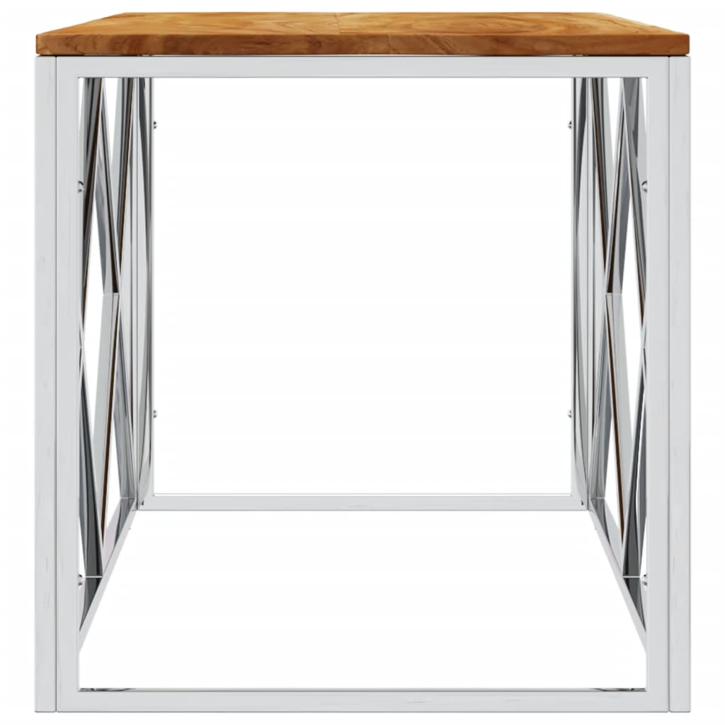Mesa De Centro Acero Inoxidable Y Madera Maciza De Acacia_2