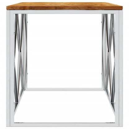 Mesa De Centro Acero Inoxidable Y Madera Maciza De Acacia_2
