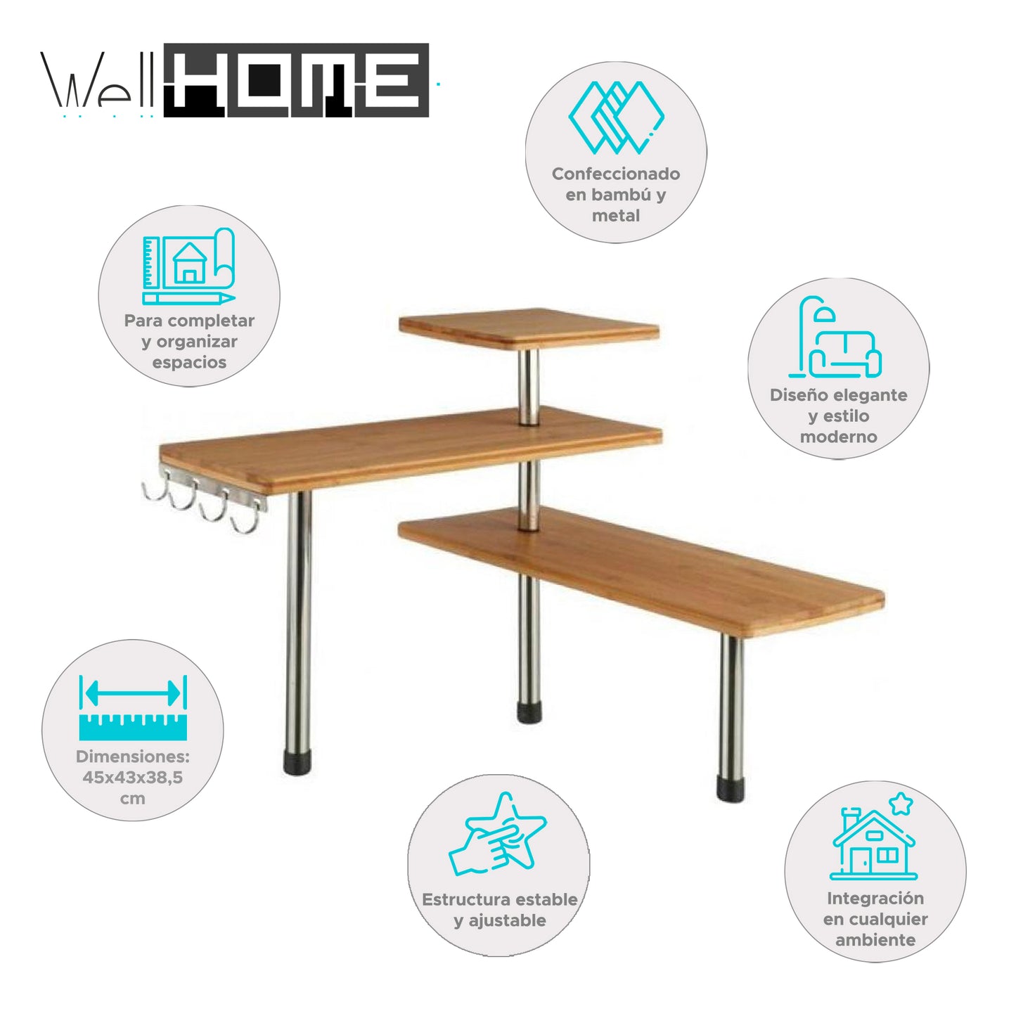 Well Home - Estante Esquinero De Bambú Para La Cocina, Compacto Y Elegante 45x43x38,5cm