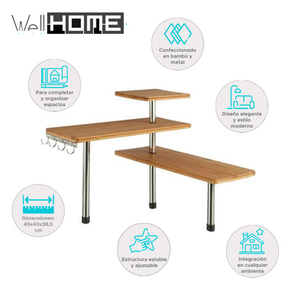Well Home - Estante Esquinero De Bambú Para La Cocina, Compacto Y Elegante 45x43x38,5cm