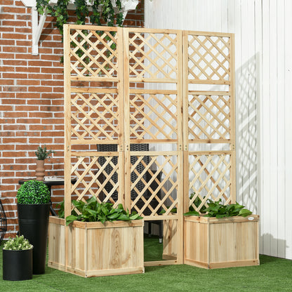 Outsunny Biombo Exterior De 3 Paneles De Madera Con 4 Macetas 133x62x165 Cm_1