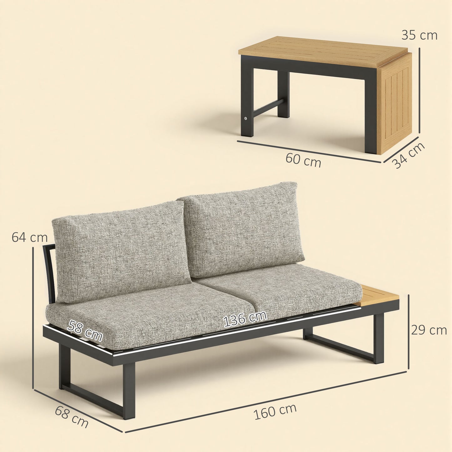 Outsunny Conjunto De Jardín Exterior Con 2 Sofás De 2 Plazas Y Mesa De Centro_2