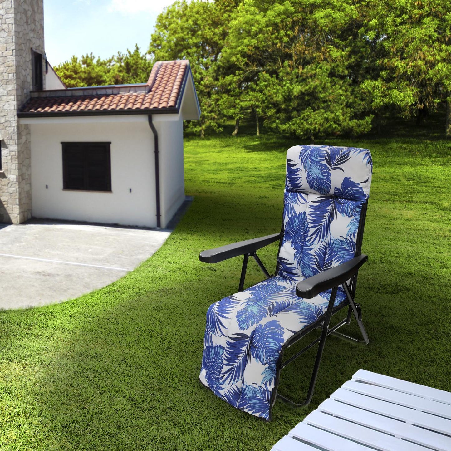 Silla Playa Acolchada, Estructura Acero Reclinable 5 Posiciones Con Reposapies, Silla Multiposición, Silla Con Reposabrazos_3
