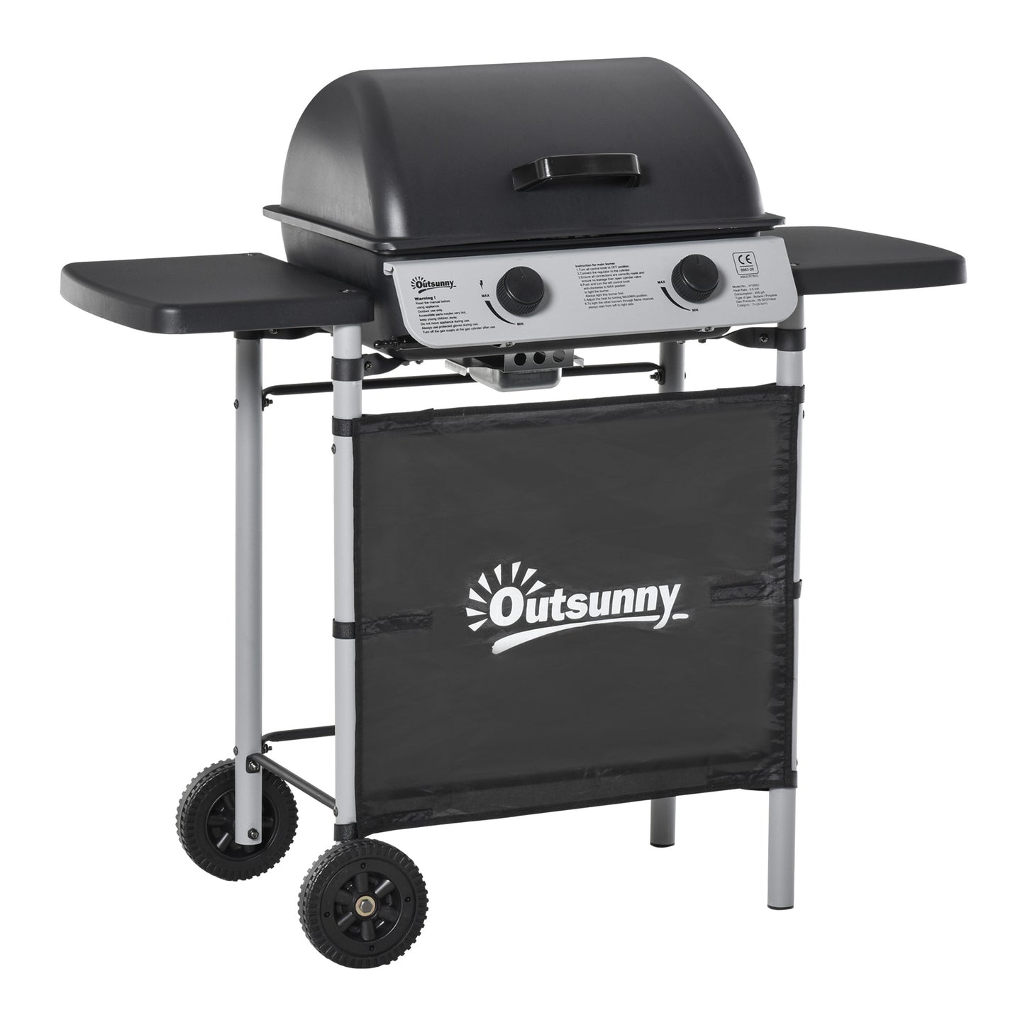 Outsunny Barbacoa De Gas Con 2 Quemadores 5,6 Kw 2 Ruedas 2 Mesas Negro_0