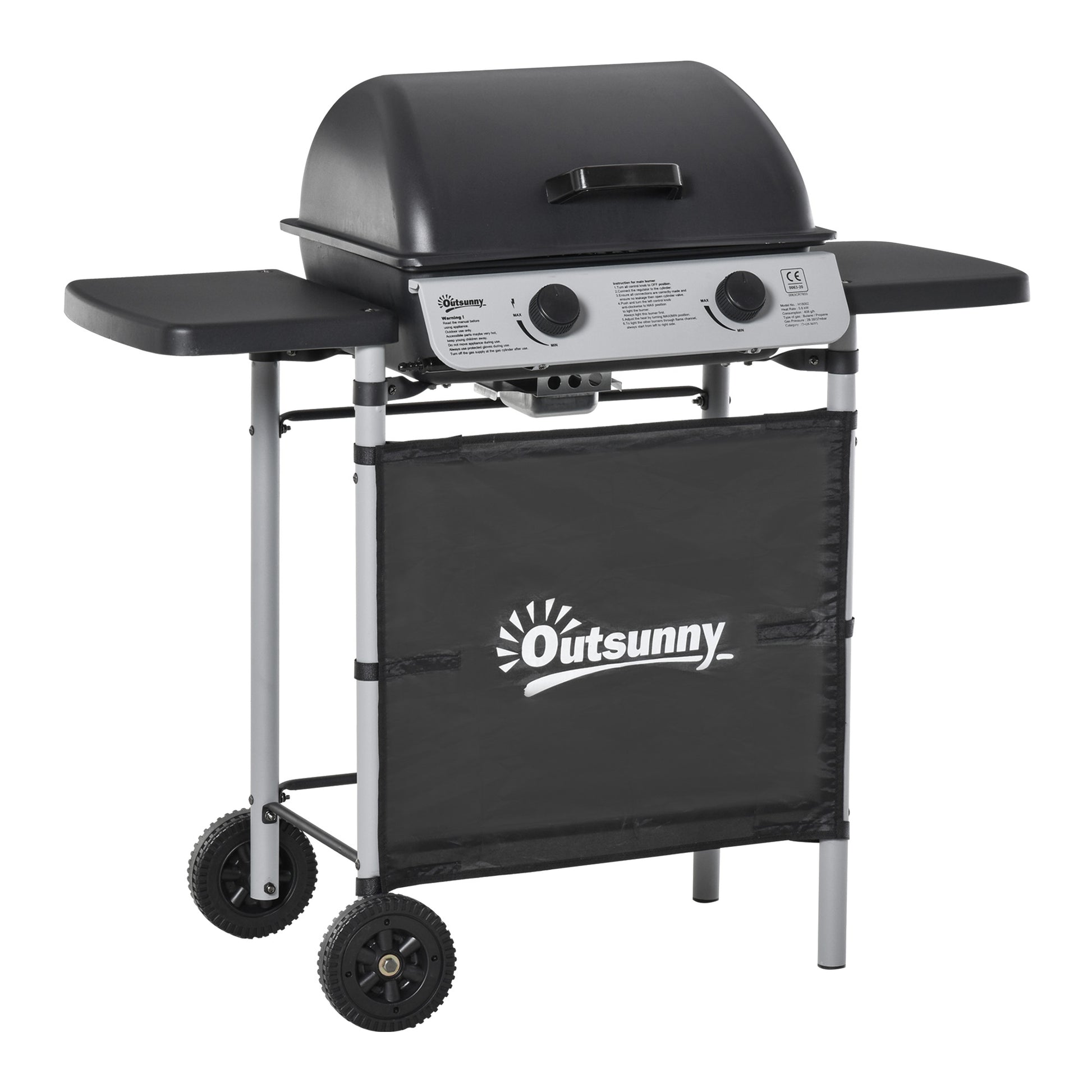 Outsunny Barbacoa De Gas Con 2 Quemadores 5,6 Kw 2 Ruedas 2 Mesas Negro_0