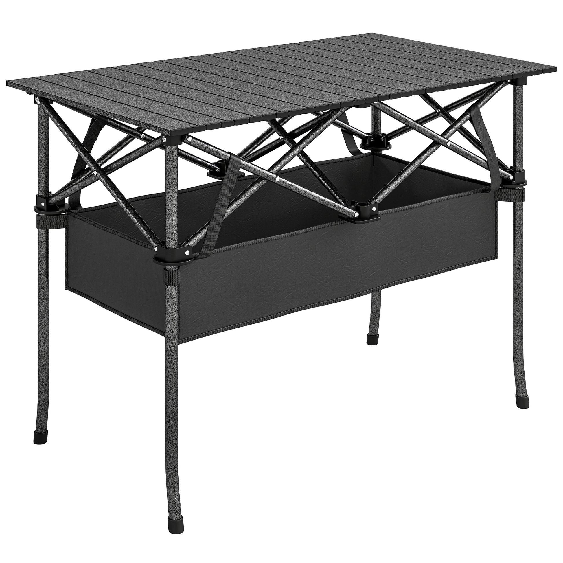 Outsunny Mesa Plegable Camping 93x55x68 Cm Con Red De Almacenamiento Negro_0