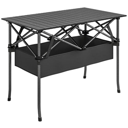 Outsunny Mesa Plegable Camping 93x55x68 Cm Con Red De Almacenamiento Negro_0