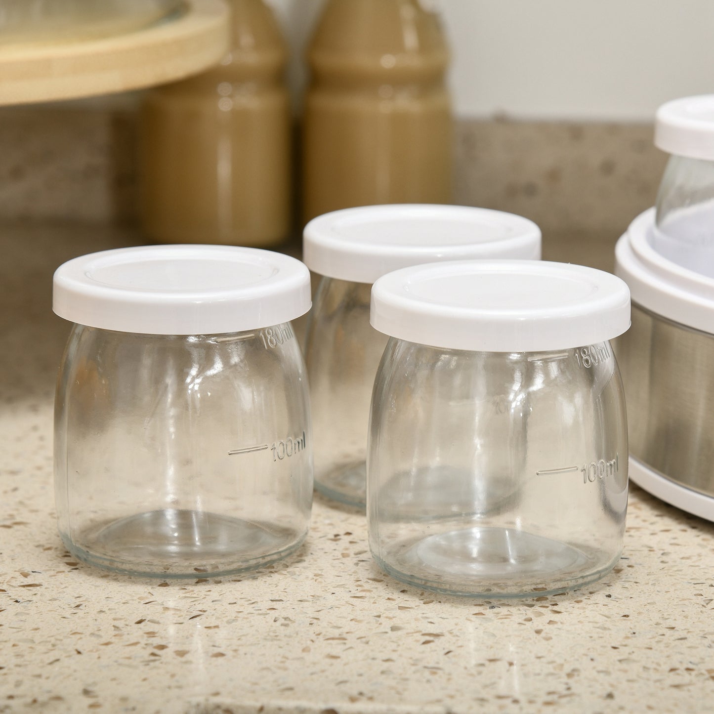 Homcom Yogurtera 20w 1,26l Con 7 Tarros De Cristal De 180 Ml 24x24x13 Cm Blanco_4